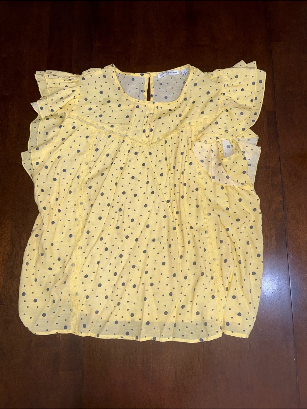 Notations Yellow Black Polka Dot Ruffle Sleeve Blouse XL